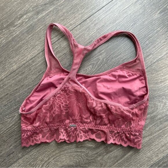 Pink Victoria's Secret VS Lace Bralette Bra cropped Pink Racerback Size Small - Picture 8 of 9